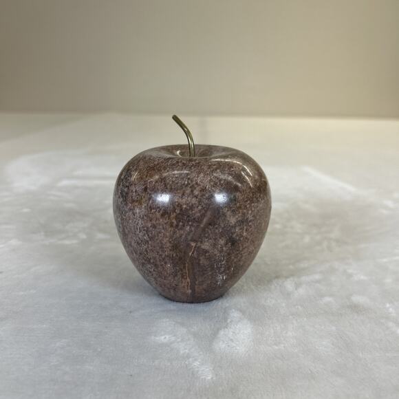 Vintage Marble Stone Apple Paperweight Brass Stem Fruit Teacher Gift Desk Chrty - Picture 1 of 9
